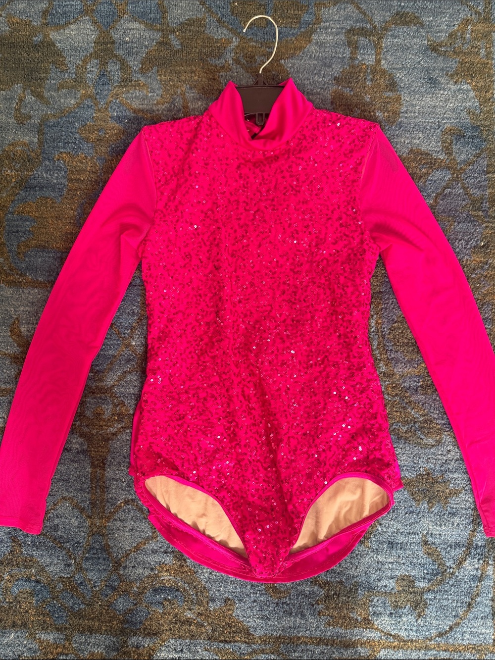 balera Hot Pink Sequin Long-Sleeve Dance Leotard